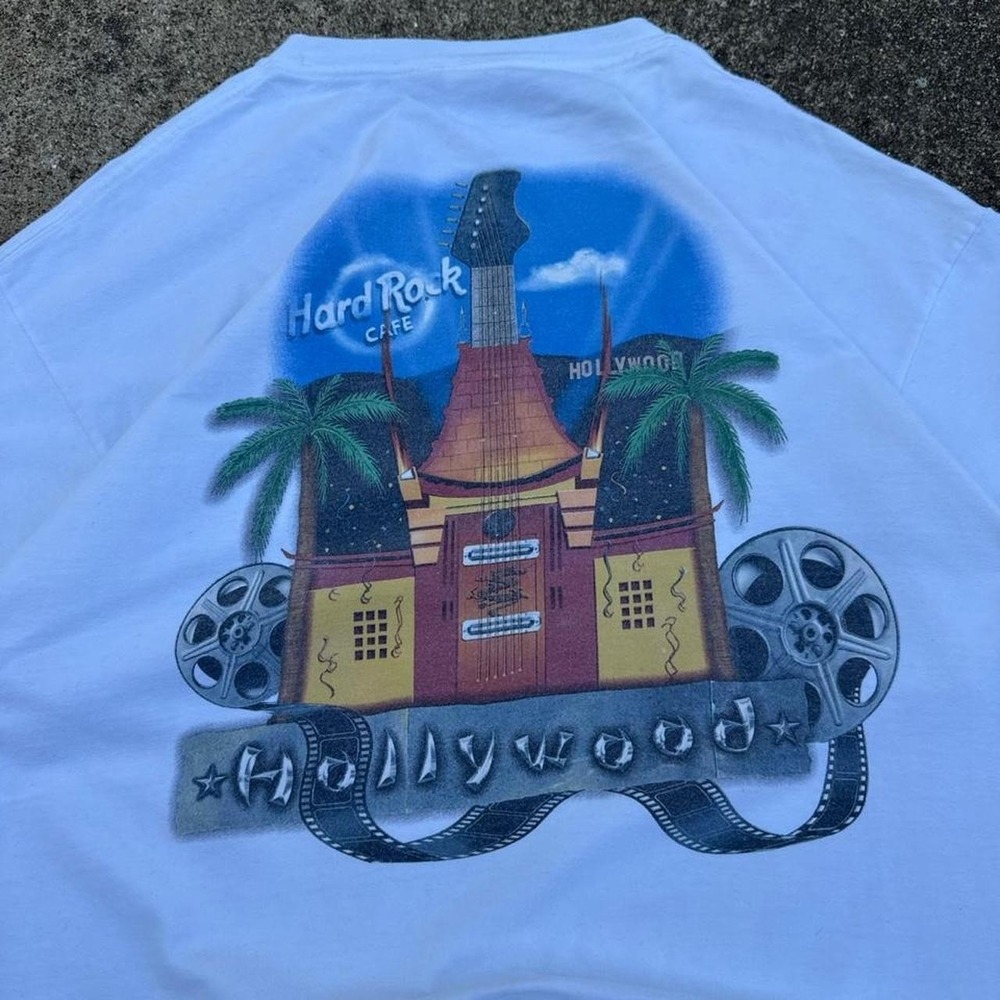 Vintage 90s Hard Rock Cafe Hollywood Graphic T Shirt White Tee Mens Large (g6a)